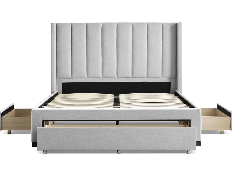 Savannah Grey Mist Upholstered Double Drawer Bed Frame Only