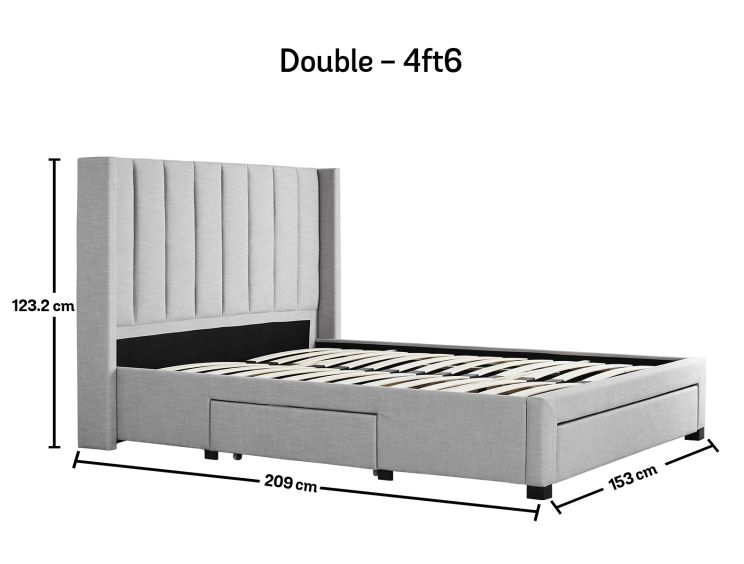 Savannah Grey Mist Upholstered Double Drawer Bed Frame Only