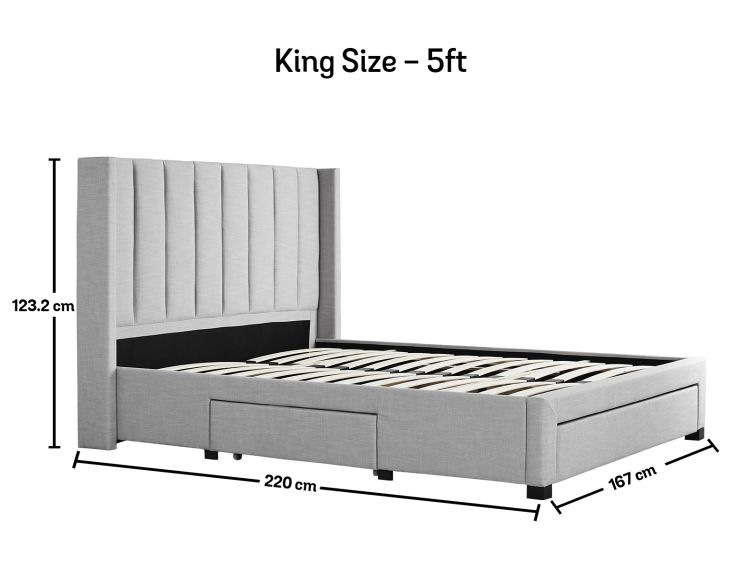 Savannah Grey Mist Upholstered King Size Drawer Bed Frame Only