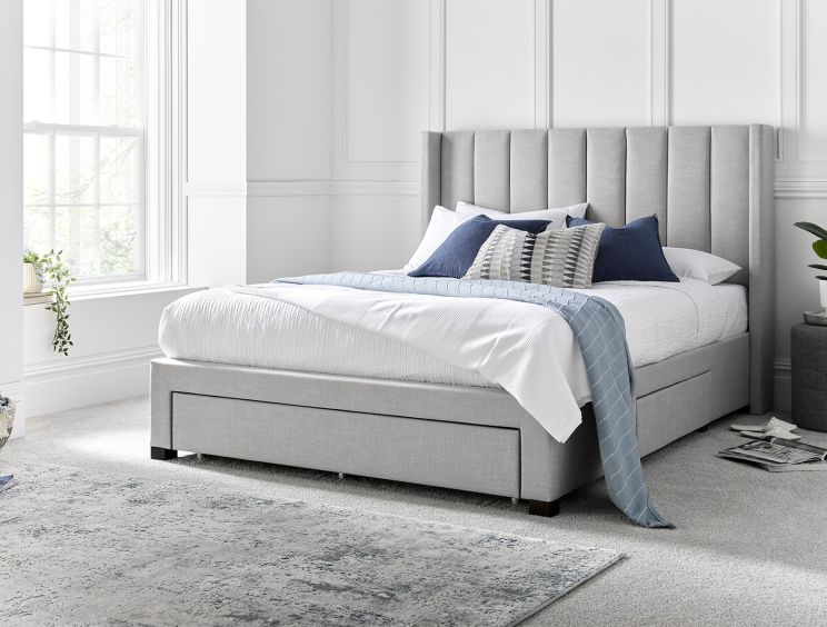 Savannah Grey Mist Upholstered King Size Drawer Bed Frame Only