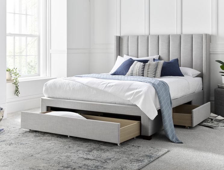 Savannah Grey Mist Upholstered King Size Drawer Bed Frame Only