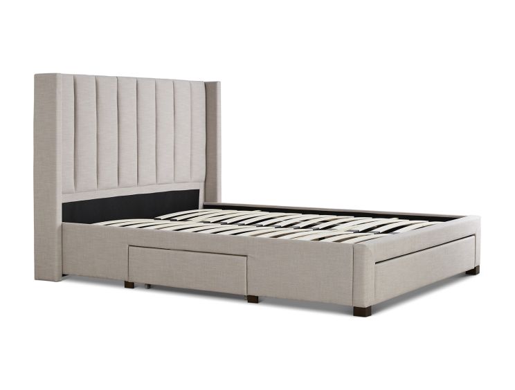 Savannah Natural Oat Upholstered Double Drawer Bed Frame Only