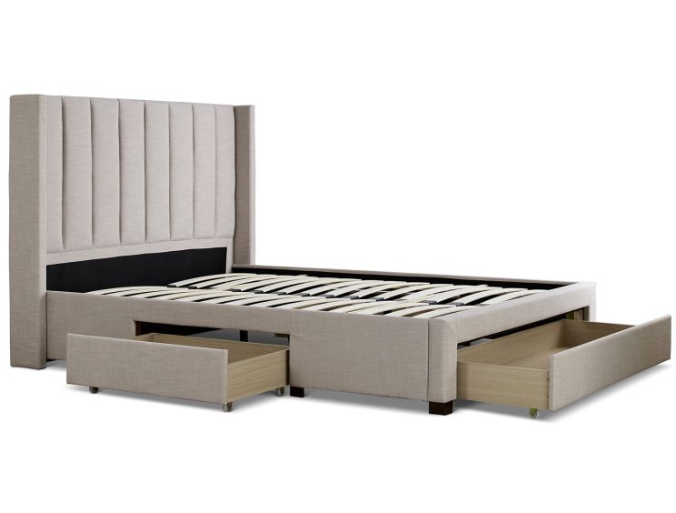 Savannah Natural Oat Upholstered Double Drawer Bed Frame Only