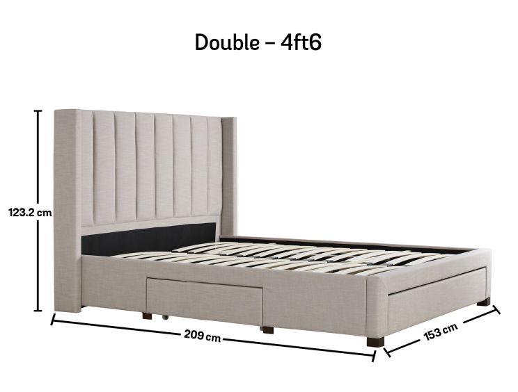 Savannah Natural Oat Upholstered Double Drawer Bed Frame Only