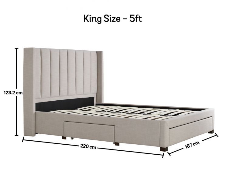 Savannah Natural Oat Upholstered King Size Drawer Bed Frame Only