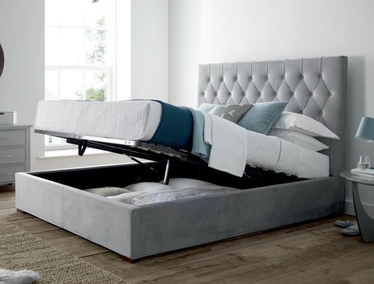 Savoy Grey Upholstered Ottoman Storage, Grey Upholstered Ottoman Bed King Size