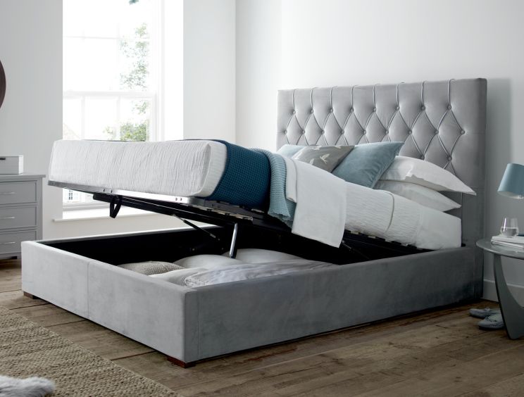 Grey double ottoman on sale bed with mattress