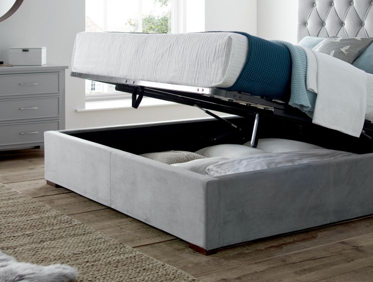 Savoy Grey Upholstered Ottoman Storage, Double Platform Bed Frame With Storage