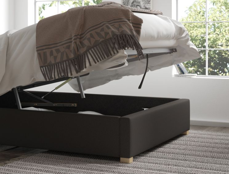 Levisham Ottoman Charcoal Saxon Twill Linen Double Bed Frame Only