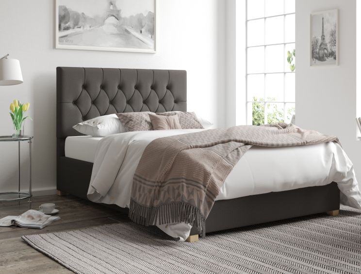 York Ottoman Charcoal Saxon Twill Bed Frame Only