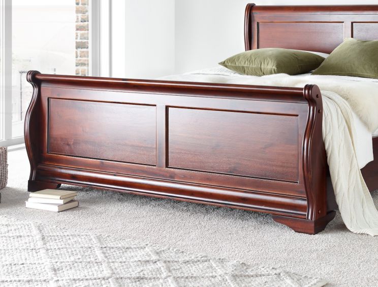 Toulouse Wooden Sleigh Bed - Mahogany Finish - King Size Bed Frame Only