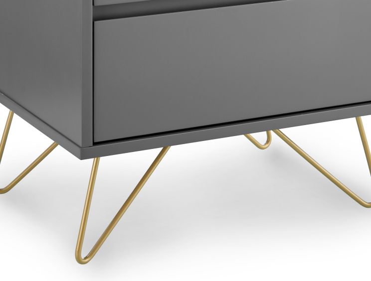 Sofia 2 Drawer Bedside Steel Grey With Brass Steel Feet