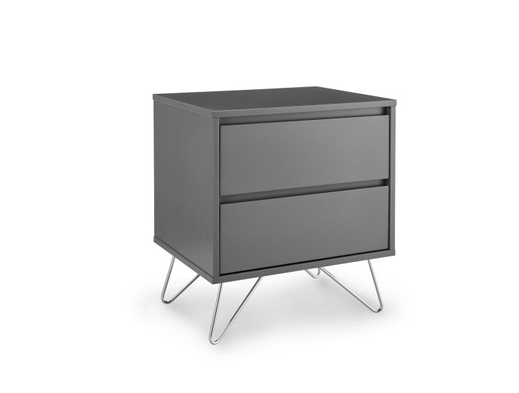 Sofia 2 Drawer Steel Grey Bedside With Stainless Steel Feet