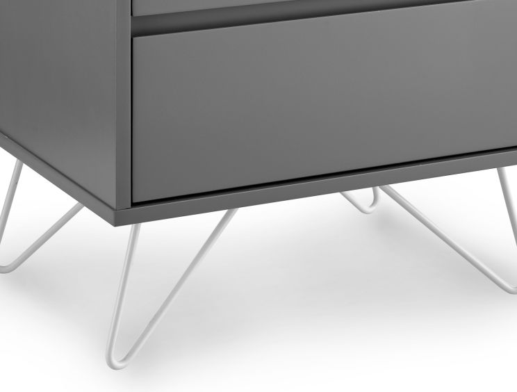 Sofia 2 Drawer Bedside Steel Grey With White Feet