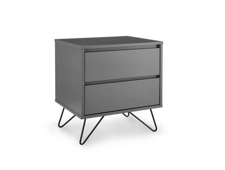 Sofia 2 Drawer Bedside Steel Grey With Black Feet