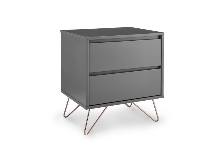 Sofia 2 Drawer Bedside Steel Grey With Pink Copper Feet