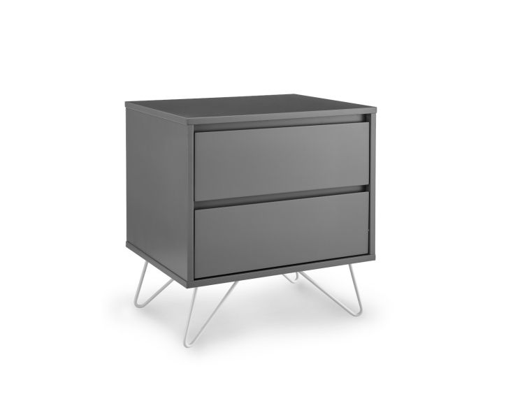 Sofia 2 Drawer Bedside Steel Grey With White Feet