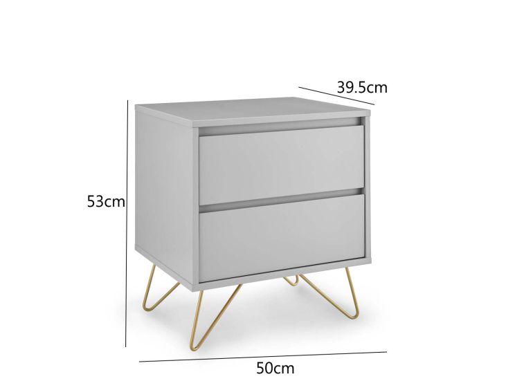 Sofia 2 Drawer Bedside Harbour Mist With Brass Steel Feet