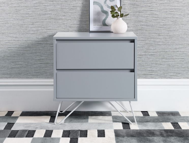 Sofia 2 Drawer Harbour Mist Bedside With White Feet