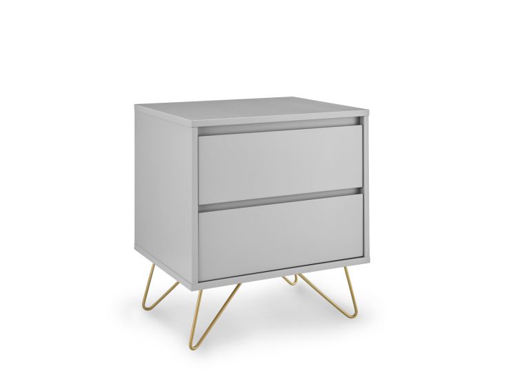 Sofia 2 Drawer Bedside Harbour Mist With Brass Steel Feet