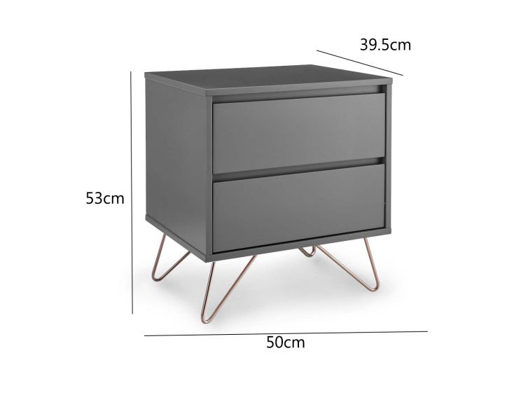 Sofia 2 Drawer Bedside Steel Grey With Pink Copper Feet