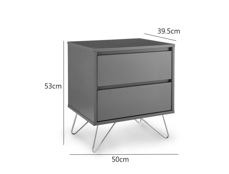 Sofia 2 Drawer Bedside Steel Grey With Stainless Steel Feet