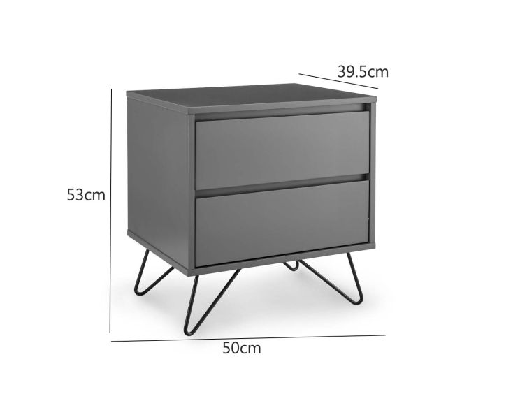 Sofia 2 Drawer Bedside Steel Grey With Black Feet