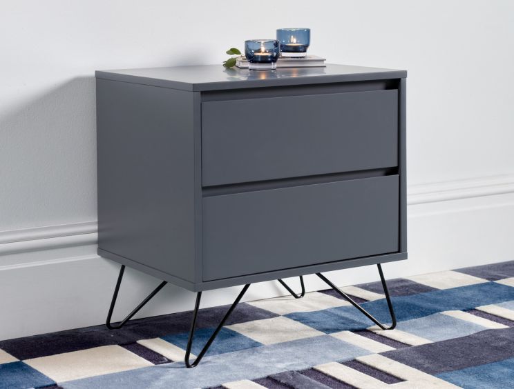 Sofia 2 Drawer Bedside Steel Grey With Black Feet