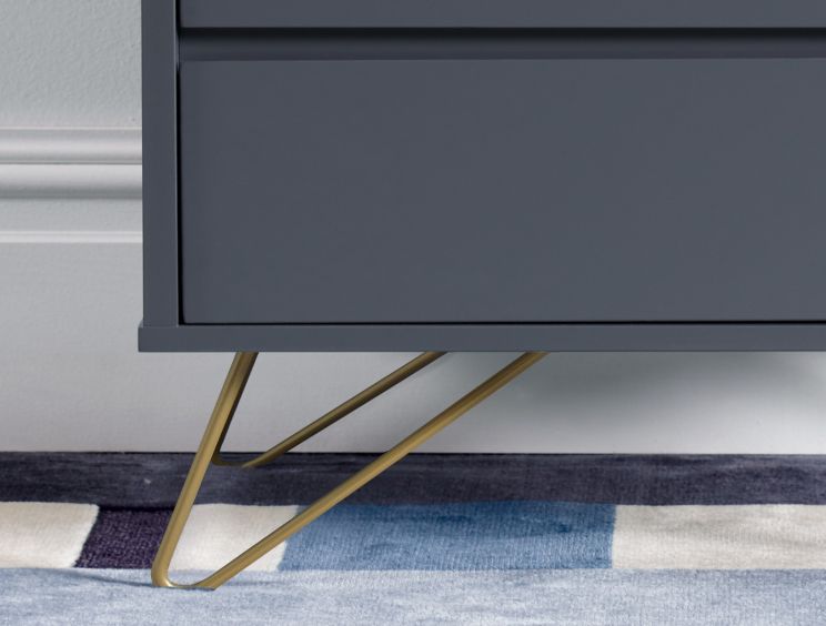 Sofia 2 Drawer Bedside Steel Grey With Brass Steel Feet