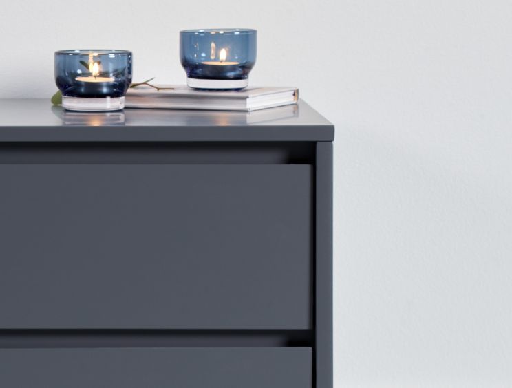 Sofia 2 Drawer Bedside Steel Grey With White Feet