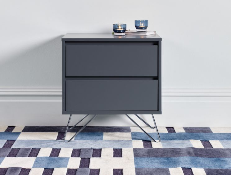 Sofia 2 Drawer Bedside Steel Grey With Black Feet