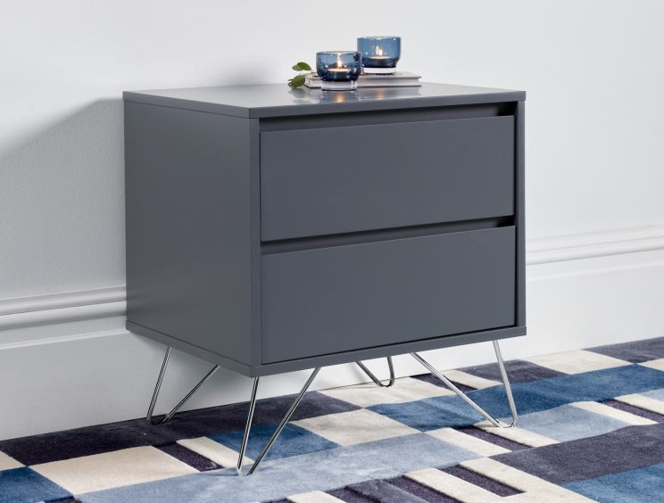 Sofia 2 Drawer Bedside Steel Grey With Stainless Steel Feet