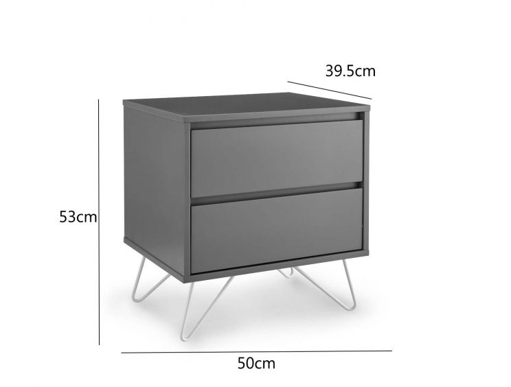 Sofia 2 Drawer Steel Grey Bedside With White Feet