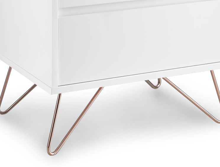 Sofia 2 Drawer Bedside White With Pink Copper Feet