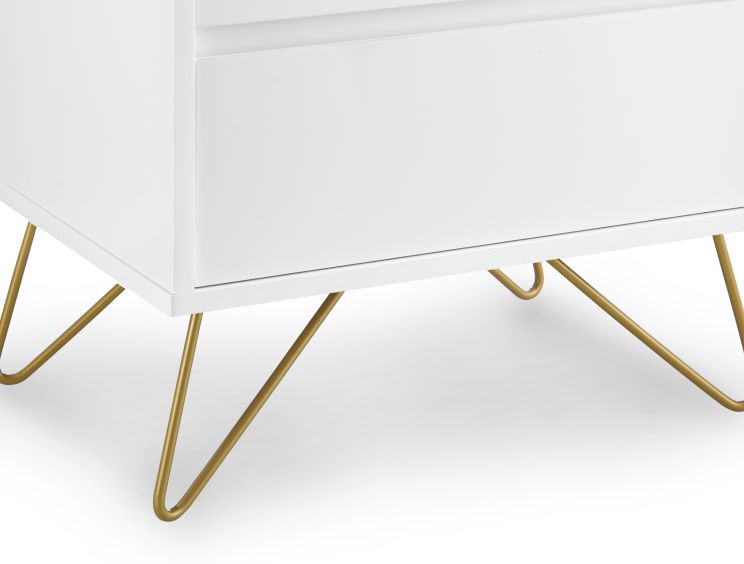 Sofia 2 Drawer Bedside White With Brass Steel Feet