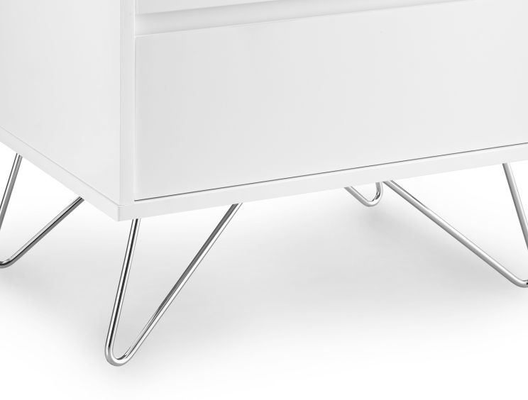 Sofia 2 Drawer Bedside White With Stainless Steel Feet