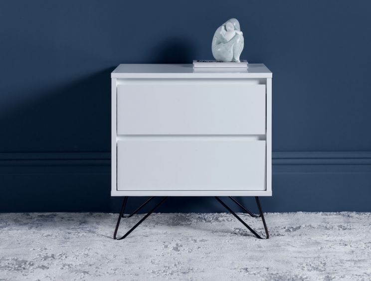 Sofia 2 Drawer White Bedside With Black Feet