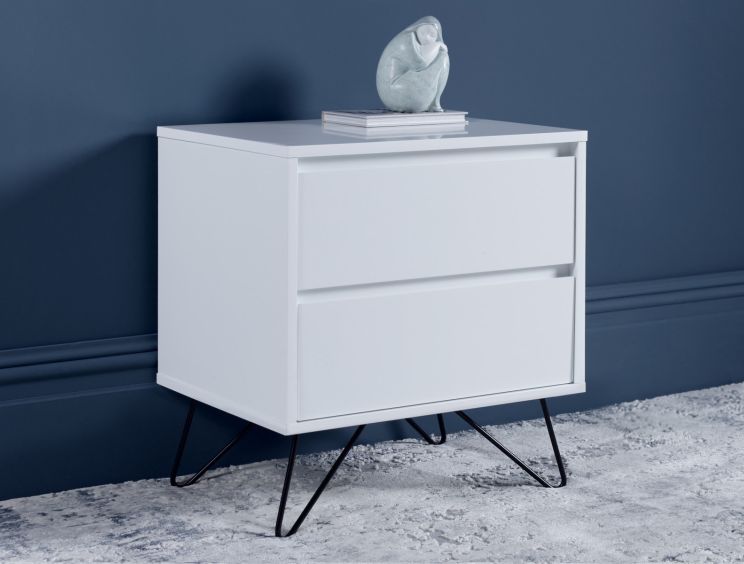 Sofia 2 Drawer Bedside White With Black Feet