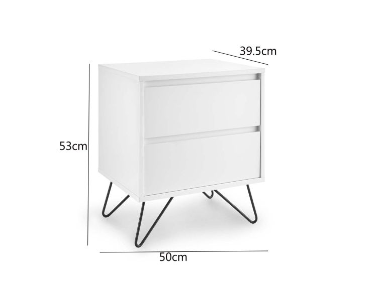 Sofia 2 Drawer Bedside White With Black Feet