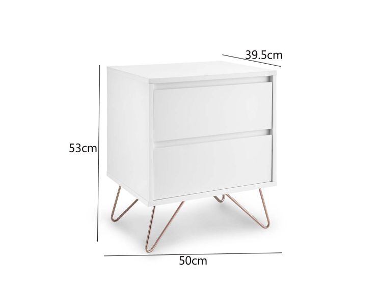 Sofia 2 Drawer Bedside White With Pink Copper Feet