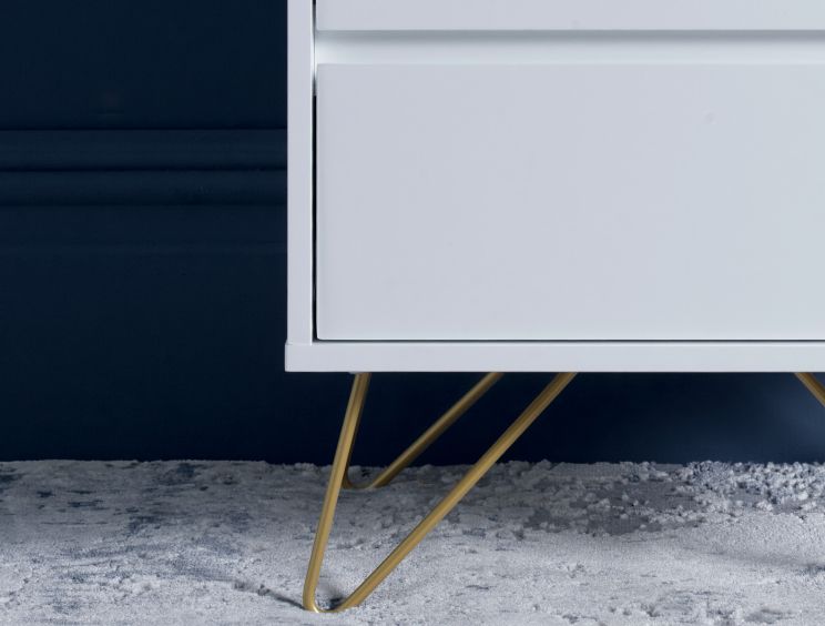 Sofia 2 Drawer Bedside White With Brass Steel Feet