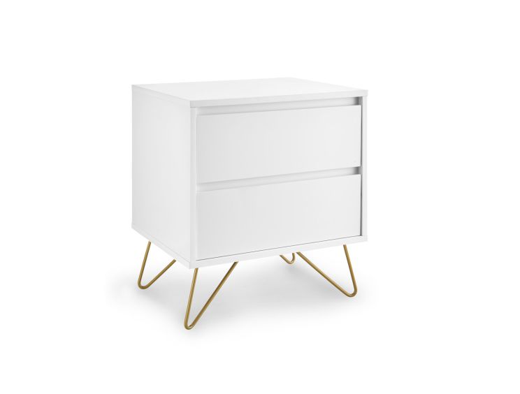 Sofia 2 Drawer Bedside White With Brass Steel Feet