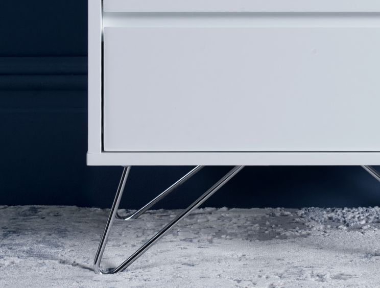 Sofia 2 Drawer Bedside White With Stainless Steel Feet