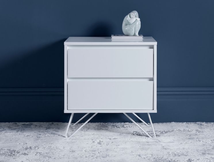 Sofia 2 Drawer Bedside White With White Feet