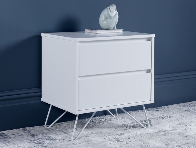 Sofia 2 Drawer Bedside White With White Feet