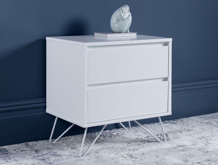 Sofia 2 Drawer White Bedside With White Feet