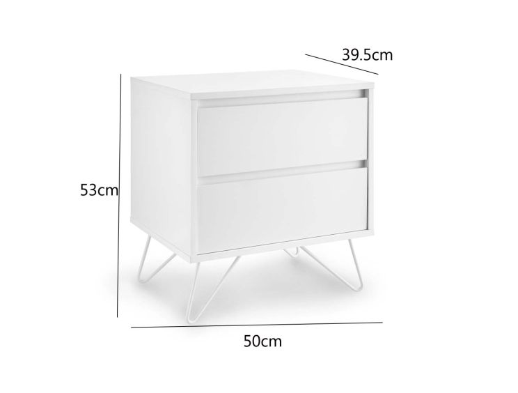 Sofia 2 Drawer Bedside White With White Feet