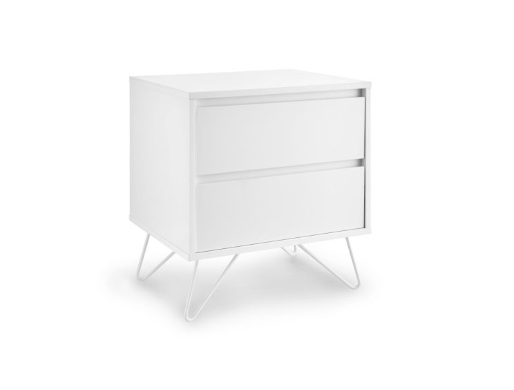 Sofia 2 Drawer Bedside White With White Feet