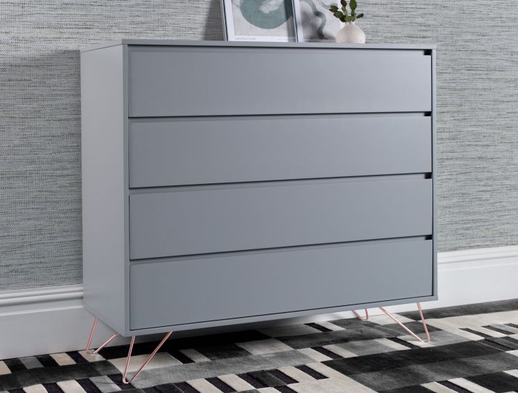 Sofia 4 Drawer Harbour Mist Chest With Pink Copper Feet