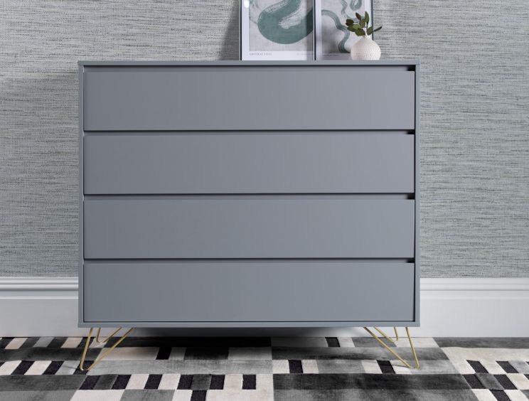 Sofia 4 Drawer Chest Harbour Mist With Brass Steel Feet